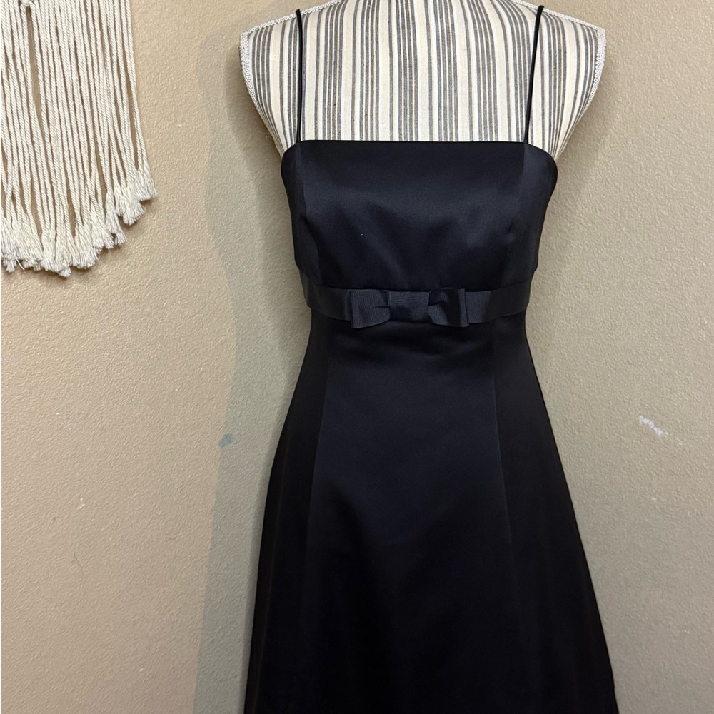 David’s bridal Elegant spaghetti strap Black dress with bow size 4